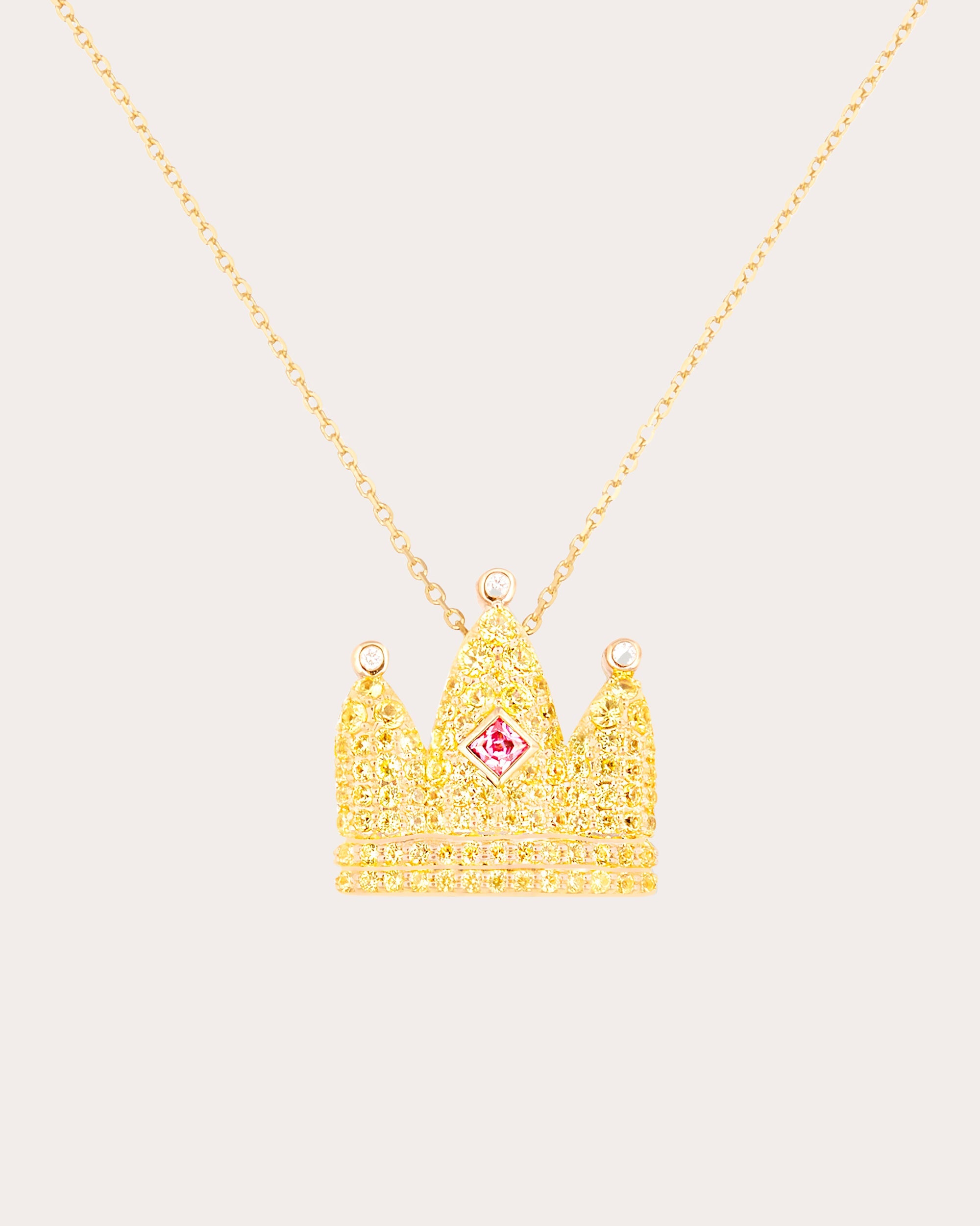 Sapphire & Diamond 14k Gold Juju Crown Pendant Necklace
