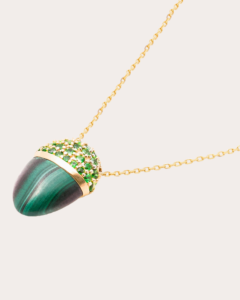 Malachite & Tsavorite 14k Gold Found Cap Pendant Necklace