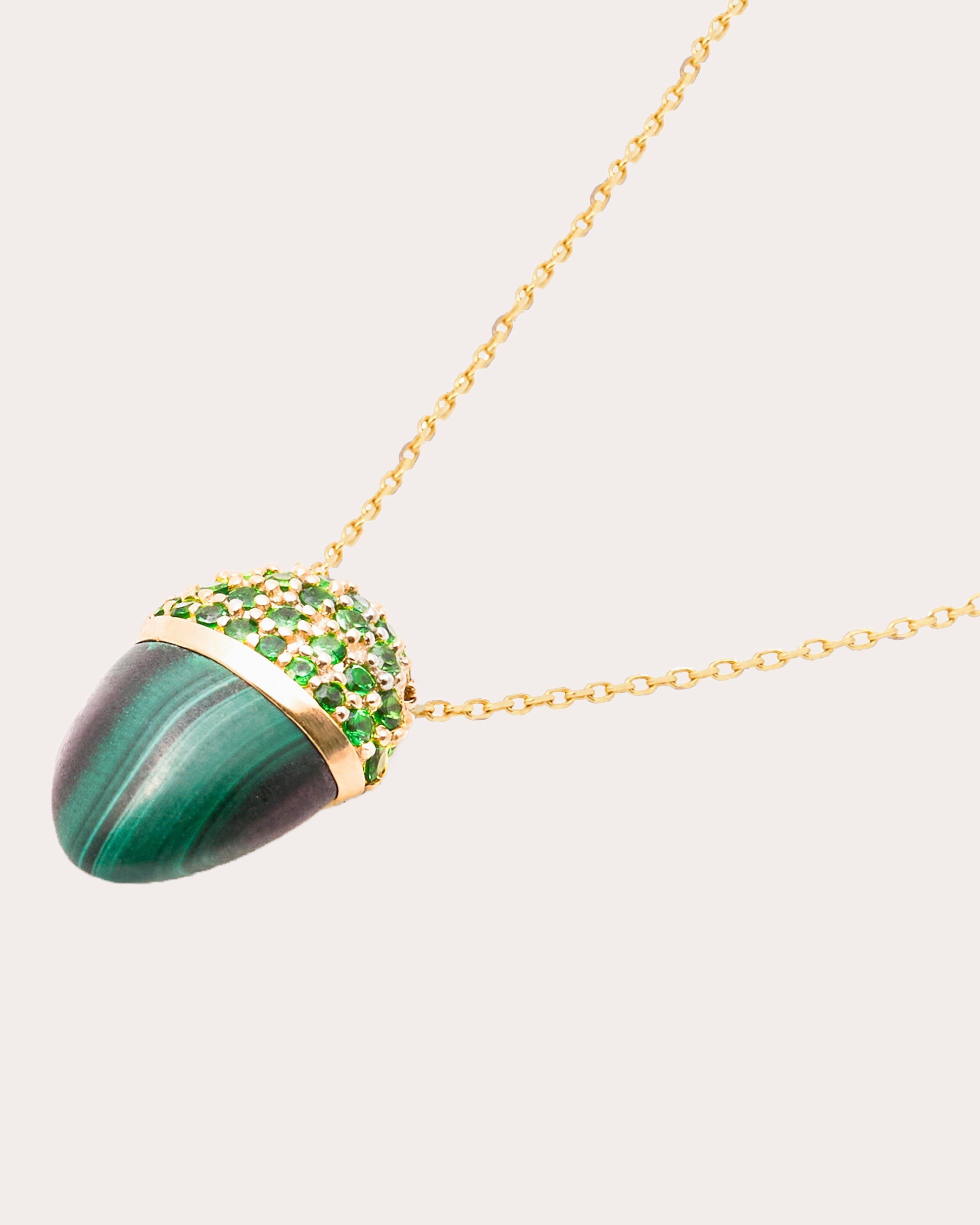Malachite & Tsavorite 14k Gold Found Cap Pendant Necklace