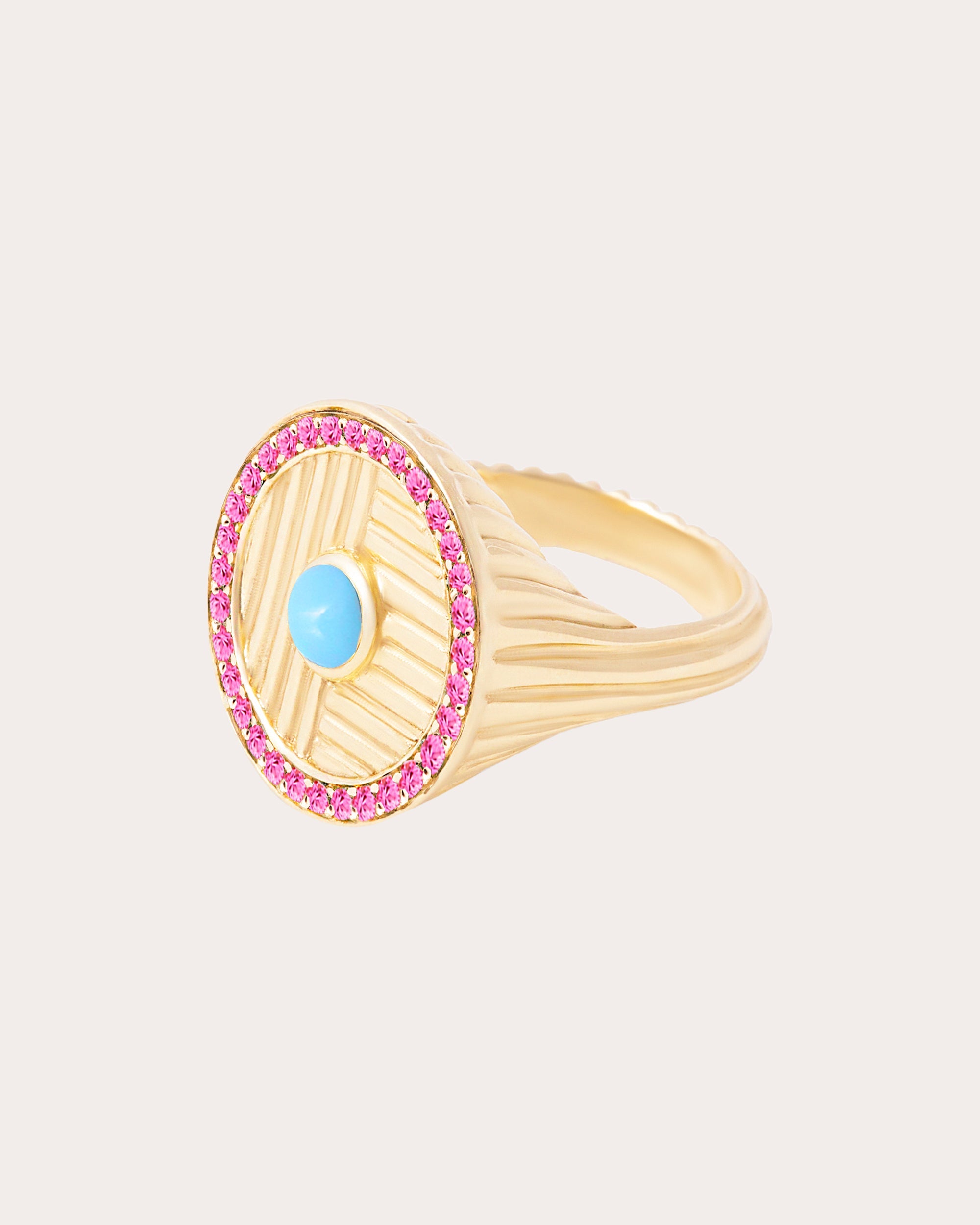 Pink Sapphire & Turquoise Found Ribbed Ring