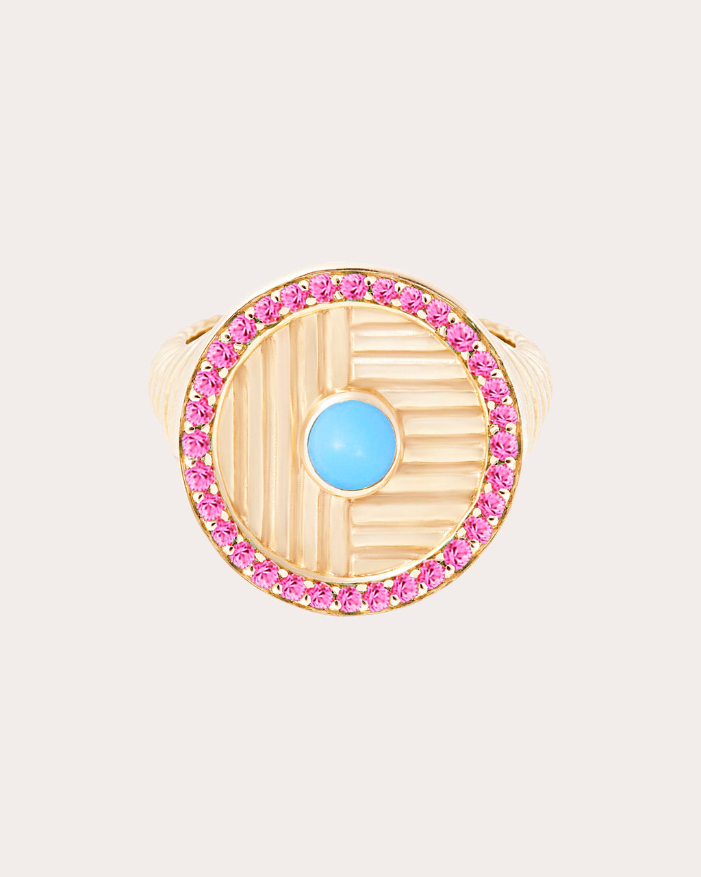 Pink Sapphire & Turquoise Found Ribbed Ring