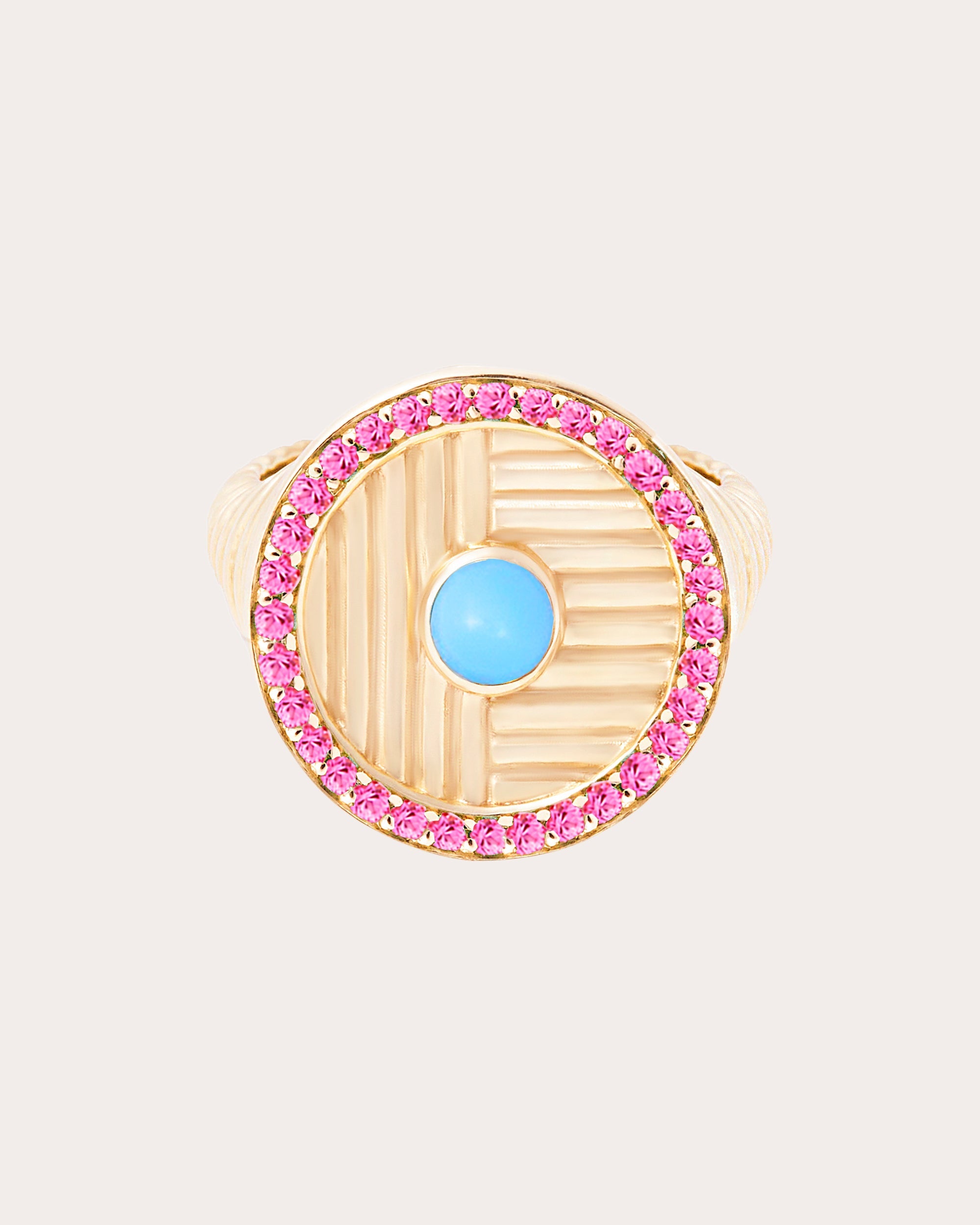 Pink Sapphire & Turquoise Found Ribbed Ring