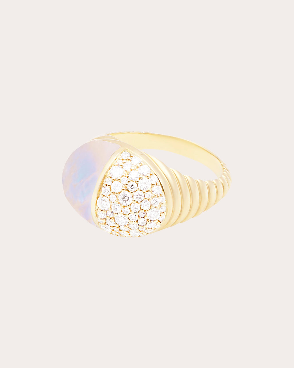 Diamond & Moonstone 14k Gold Found Cap Ring