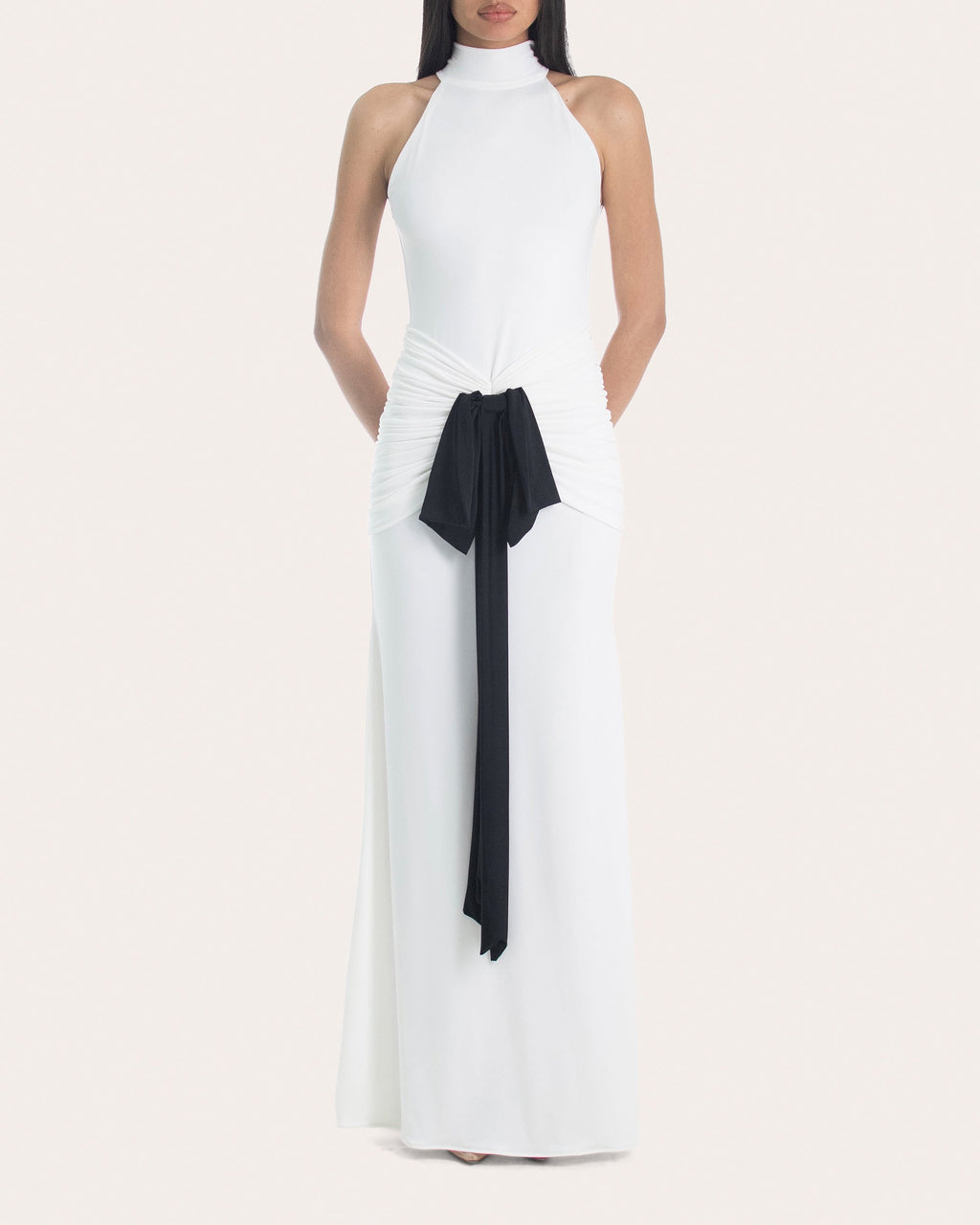 Sael Gathered Bow Mock Neck Gown