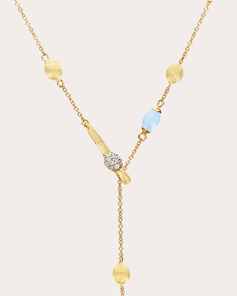 Aquamarine & Diamond 18k Gold Soffio Lariat Necklace