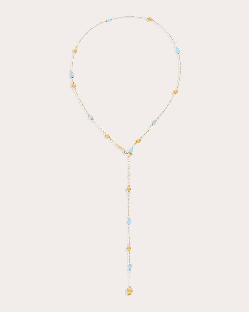 Aquamarine & Diamond 18k Gold Soffio Lariat Necklace