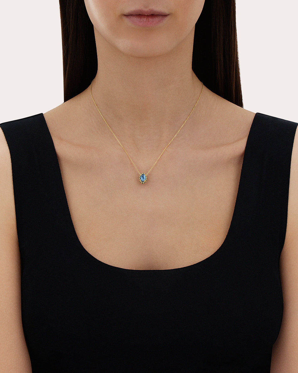 Green Sapphire & Blue Topaz 18k Gold Reversible Pendant Necklace