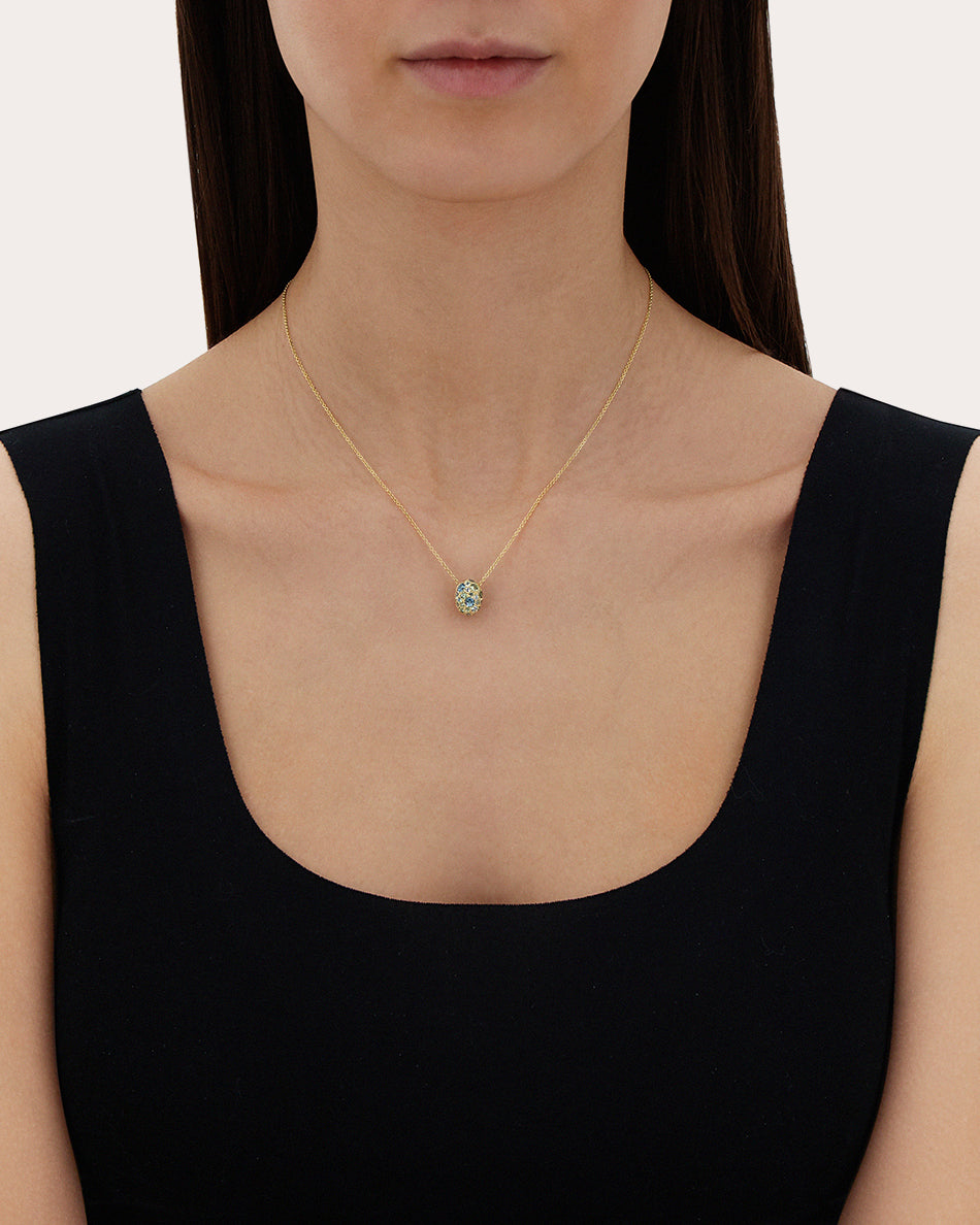 Green Sapphire & Blue Topaz 18k Gold Reversible Pendant Necklace