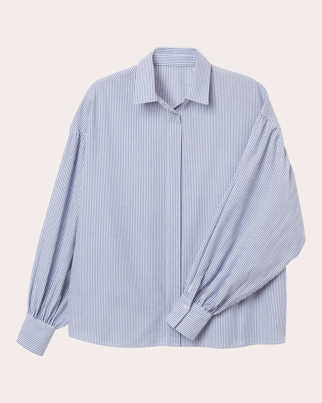 Cloud Stripe Seersucker Puff-Sleeve Shirt