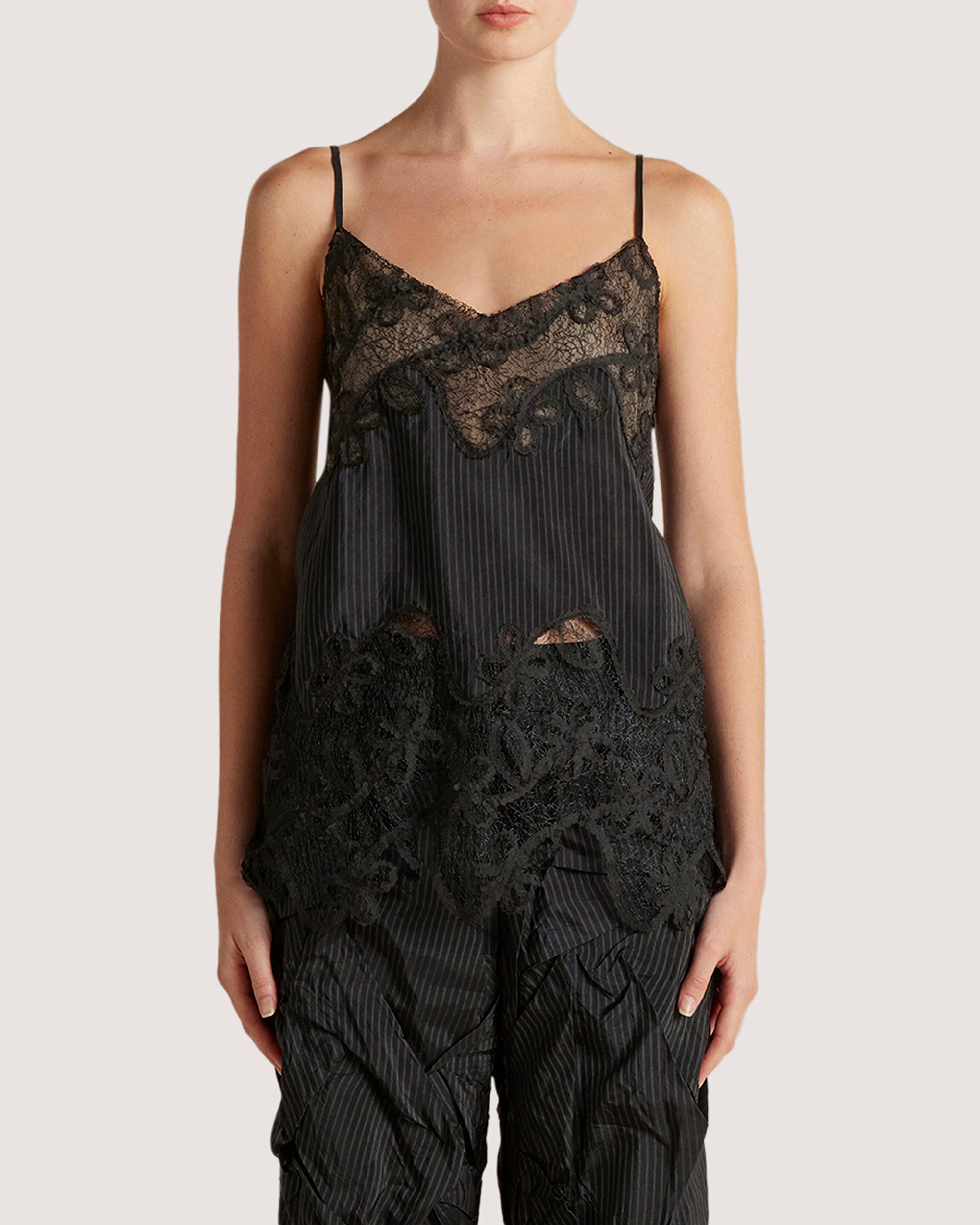 Pinstripe Lace Inlay Camisole