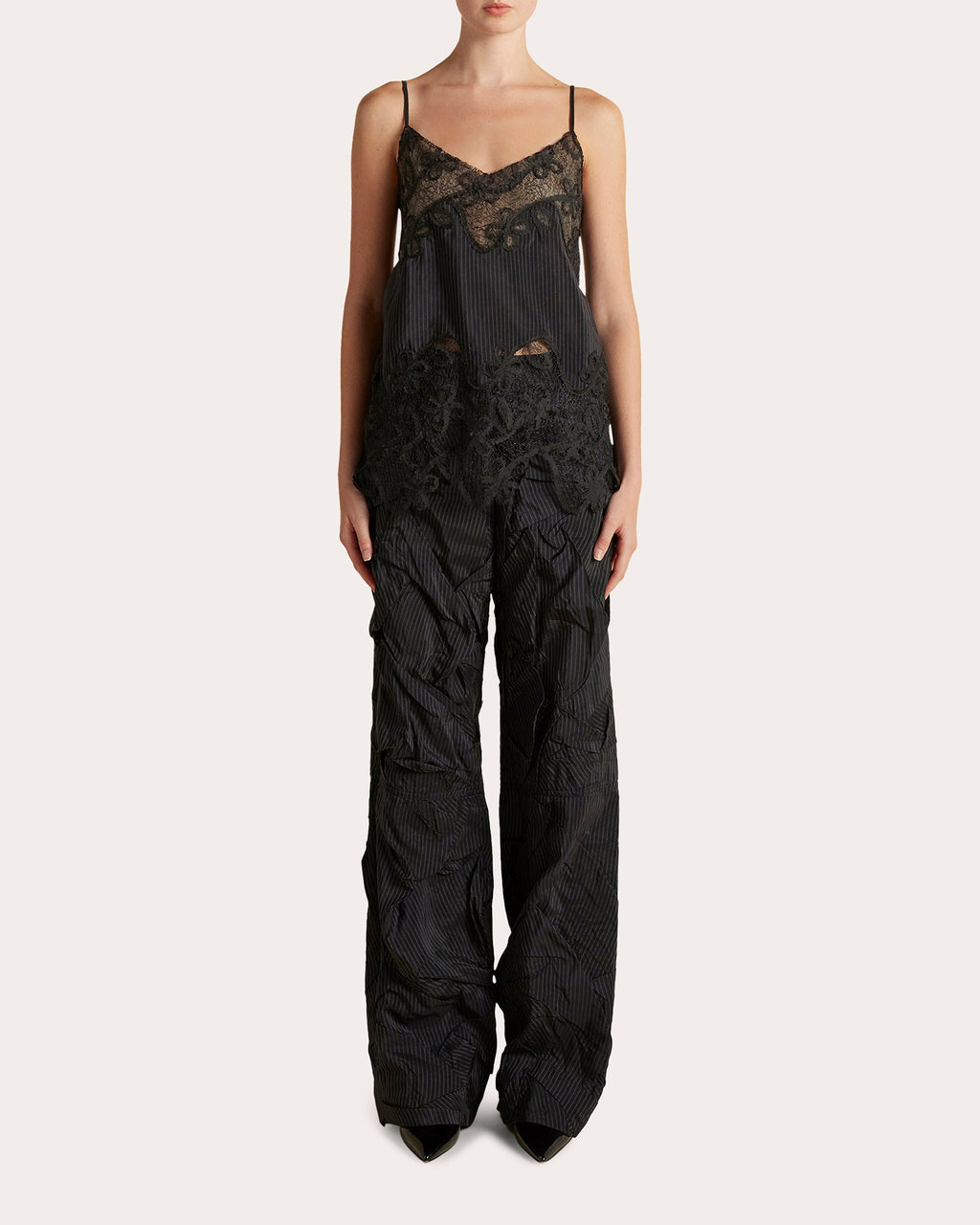 Pinstripe Lace Inlay Camisole