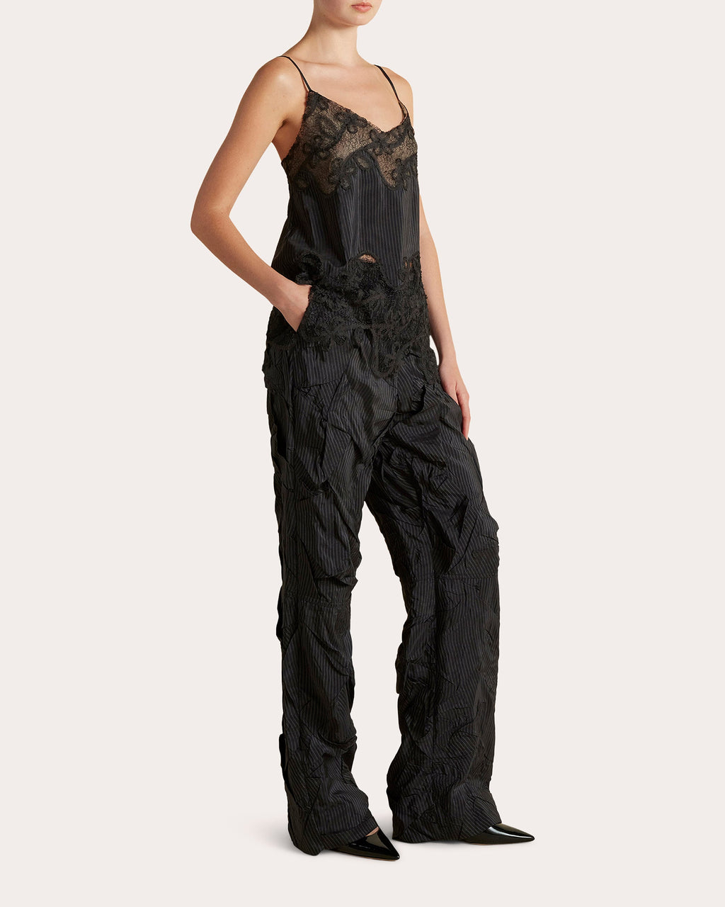 Pinstripe Lace Inlay Camisole