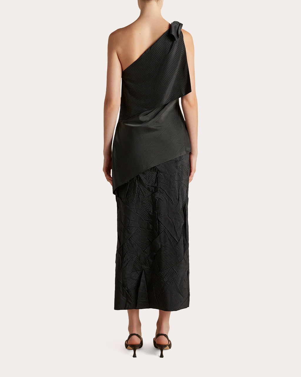 Pinstripe Draped Asymmetric Triangle Top