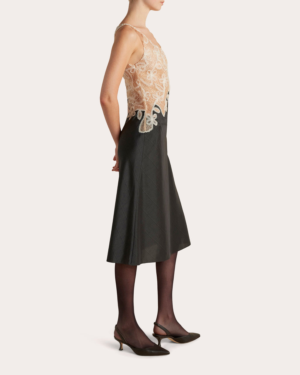 Pinstripe Lace Bias-Cut Midi Dress