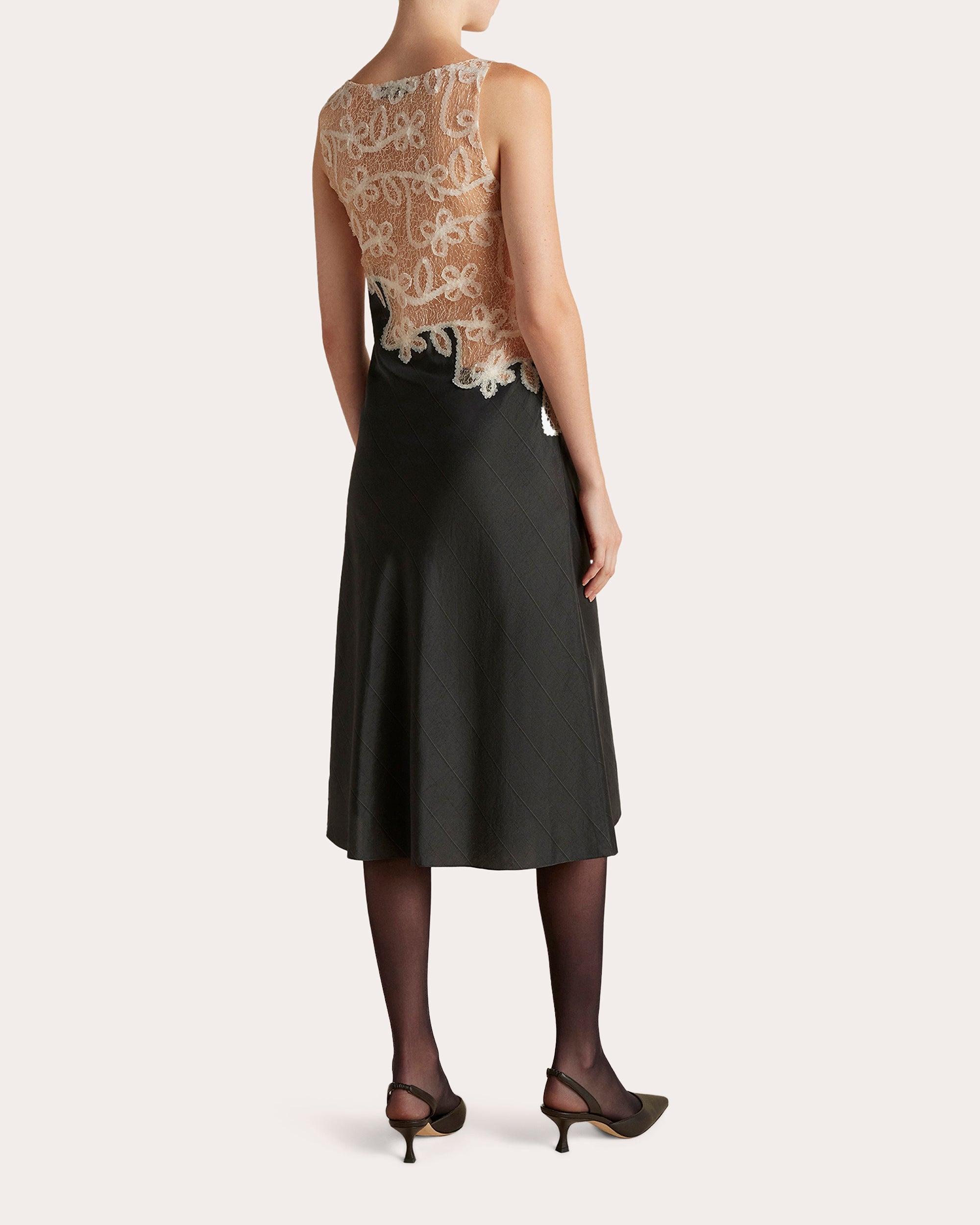 Pinstripe Lace Bias-Cut Midi Dress