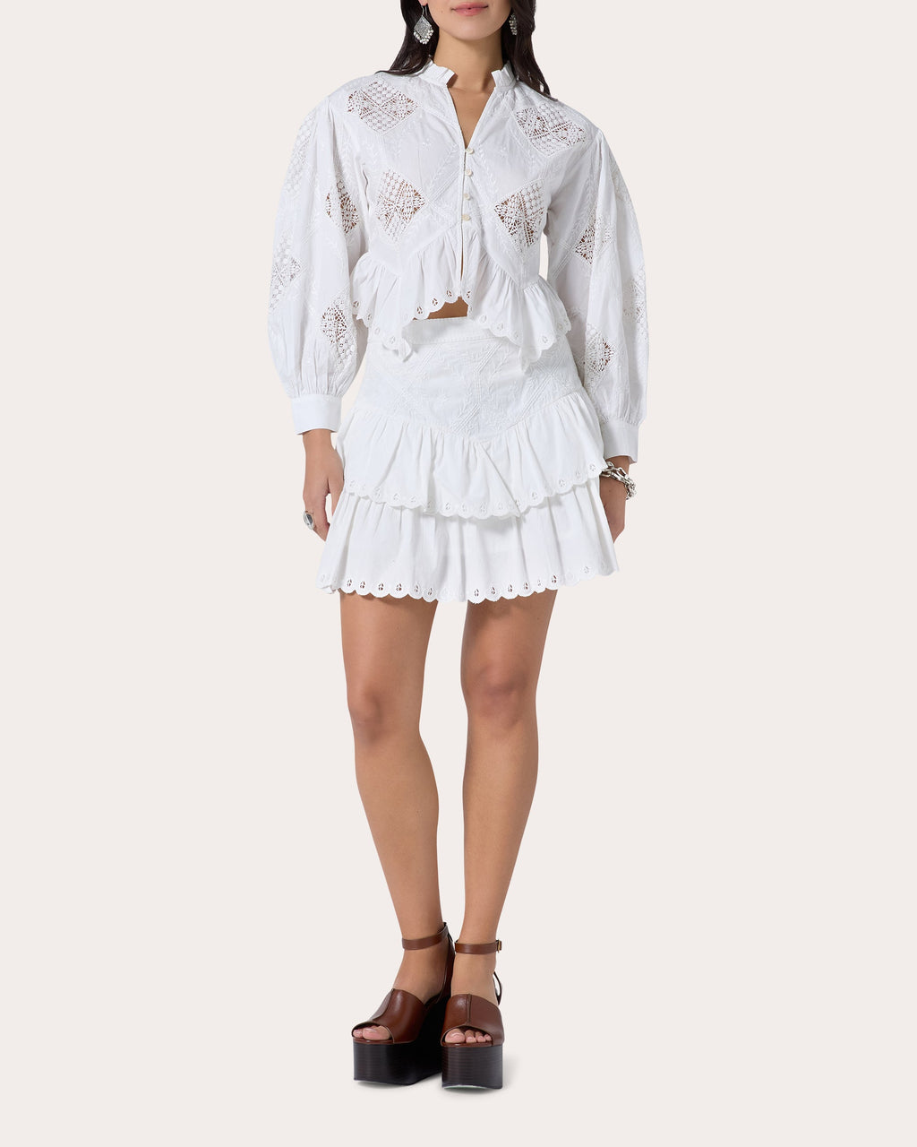 Yorken Embroidered Patchwork Ruffle Top