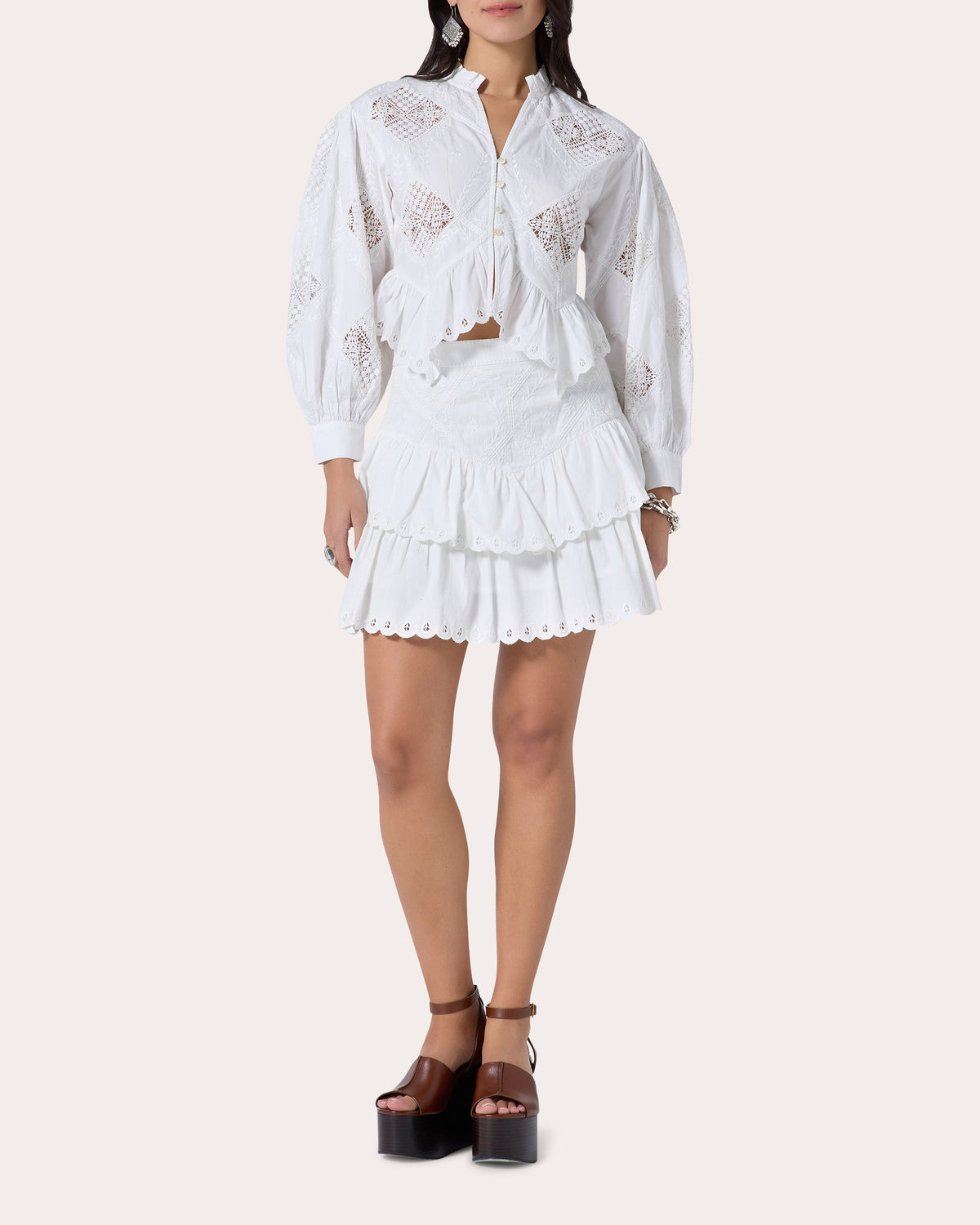 Yorken Embroidered Patchwork Ruffle Top