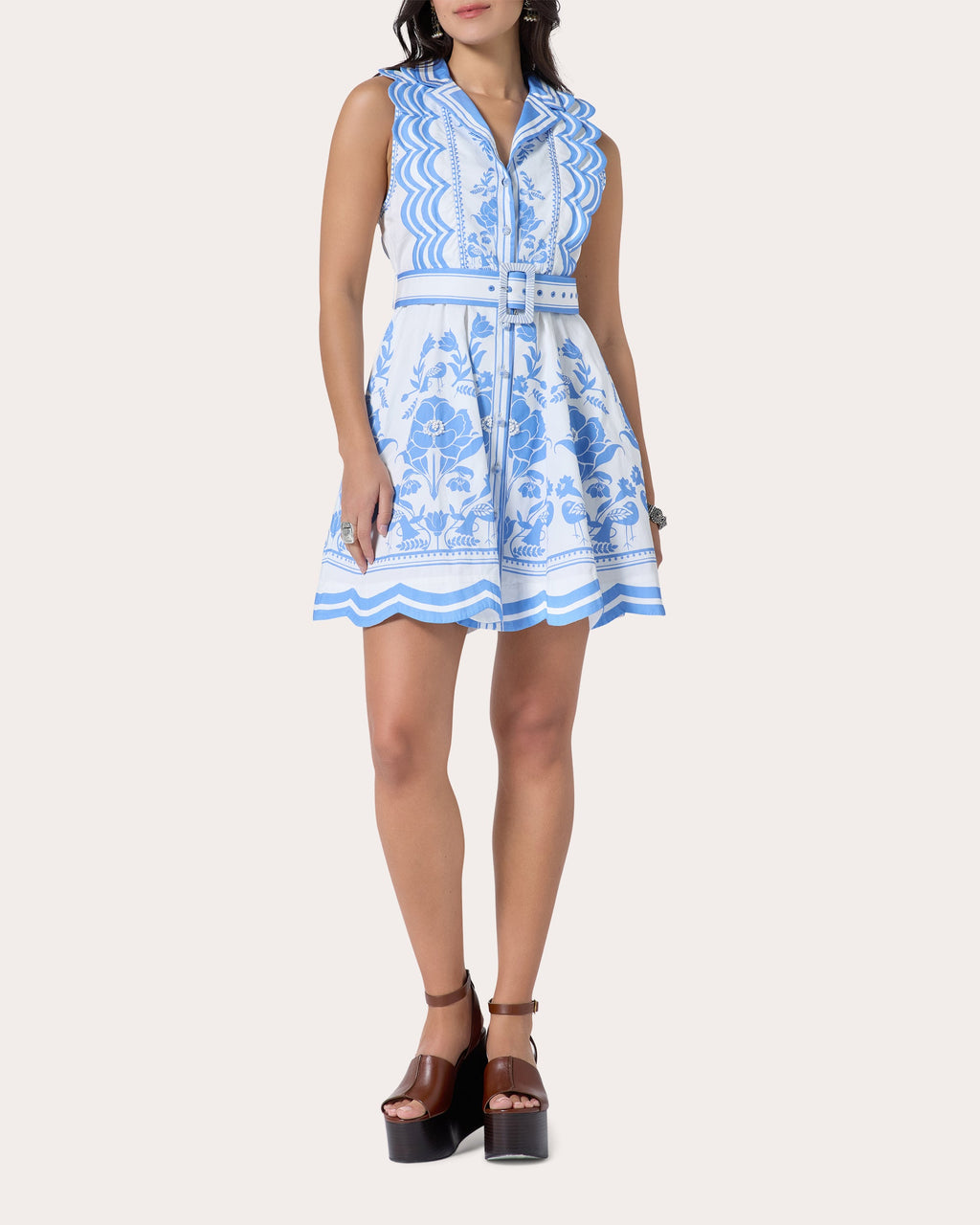 Vixeen Floral Cotton Scalloped Mini Dress