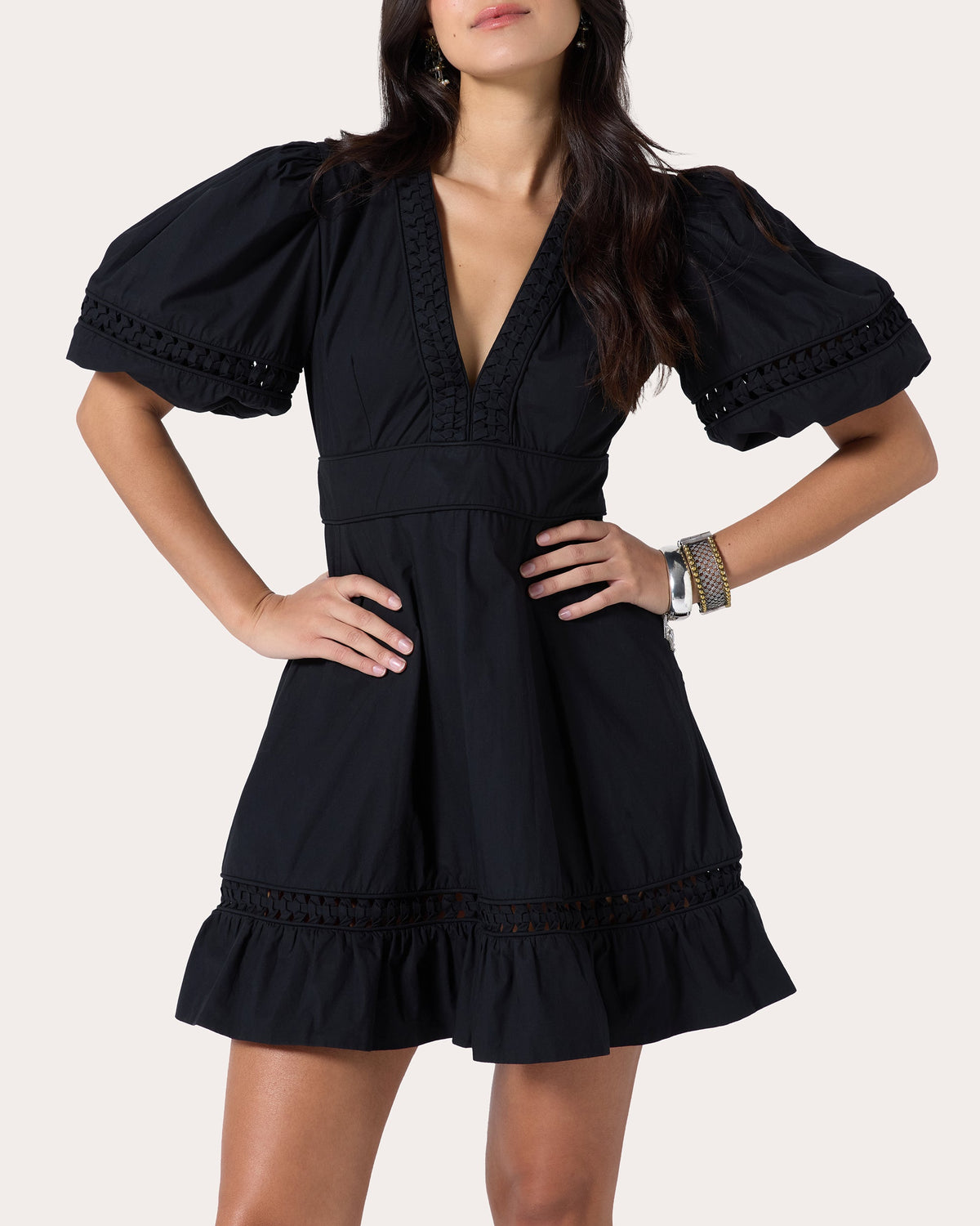 Olga Embroidered Poplin Puff-Sleeve Mini Dress