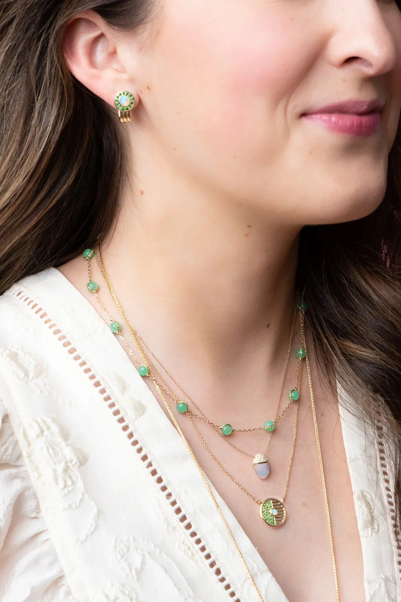 Tsavorite & Opal Small Found Ribbed Pendant Necklace