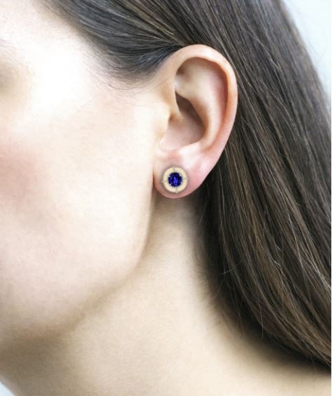 Limited Edition Medallion 18K Gold Sapphire and Diamond Stud Earrings