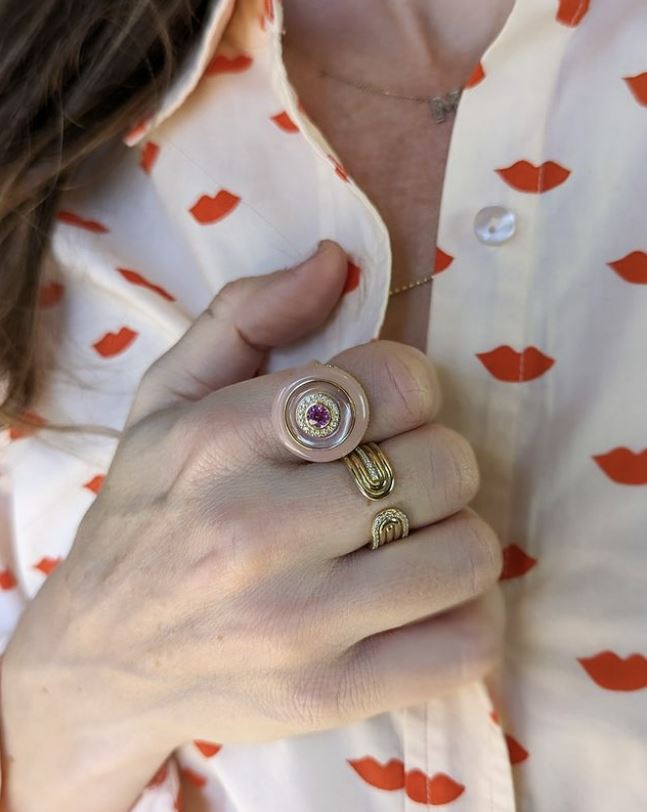 Diamond & 14k Gold Found Ribbed Open Ring