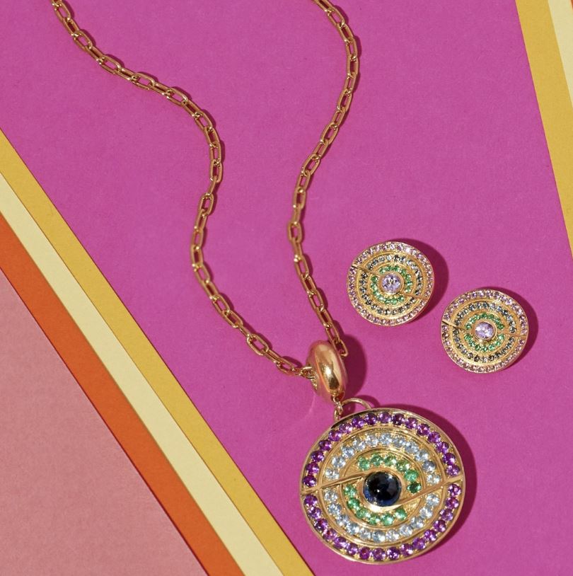 Blue Tourmaline & Amethyst Thea Pendant Necklace