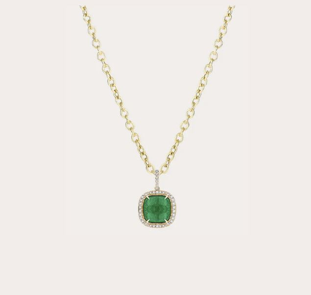 G-One 18K Gold Emerald and Diamond Pendant Necklace