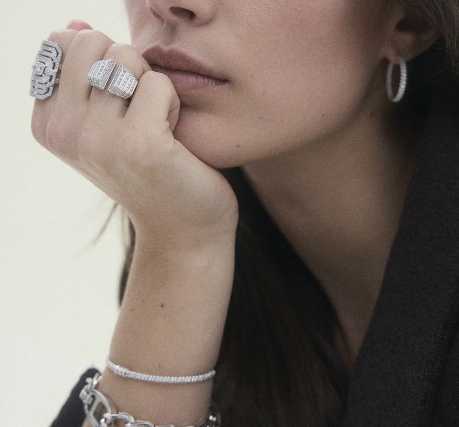 Diamond & 18k White Gold Reptile Hoop Earrings
