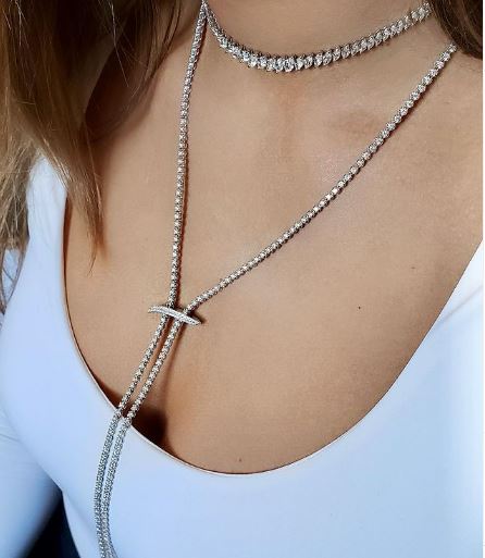 Diamond & 18k White Gold Mega Swirl Lariat Necklace