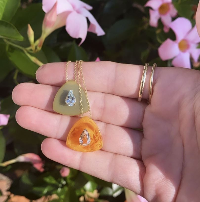Aquamarine & Bakelite 14k Gold Eden Pendant Necklace