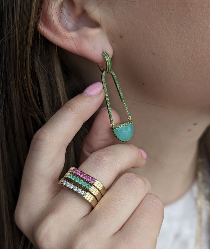 Chrysoprase & Tsavorite Found Cap Drop Earrings