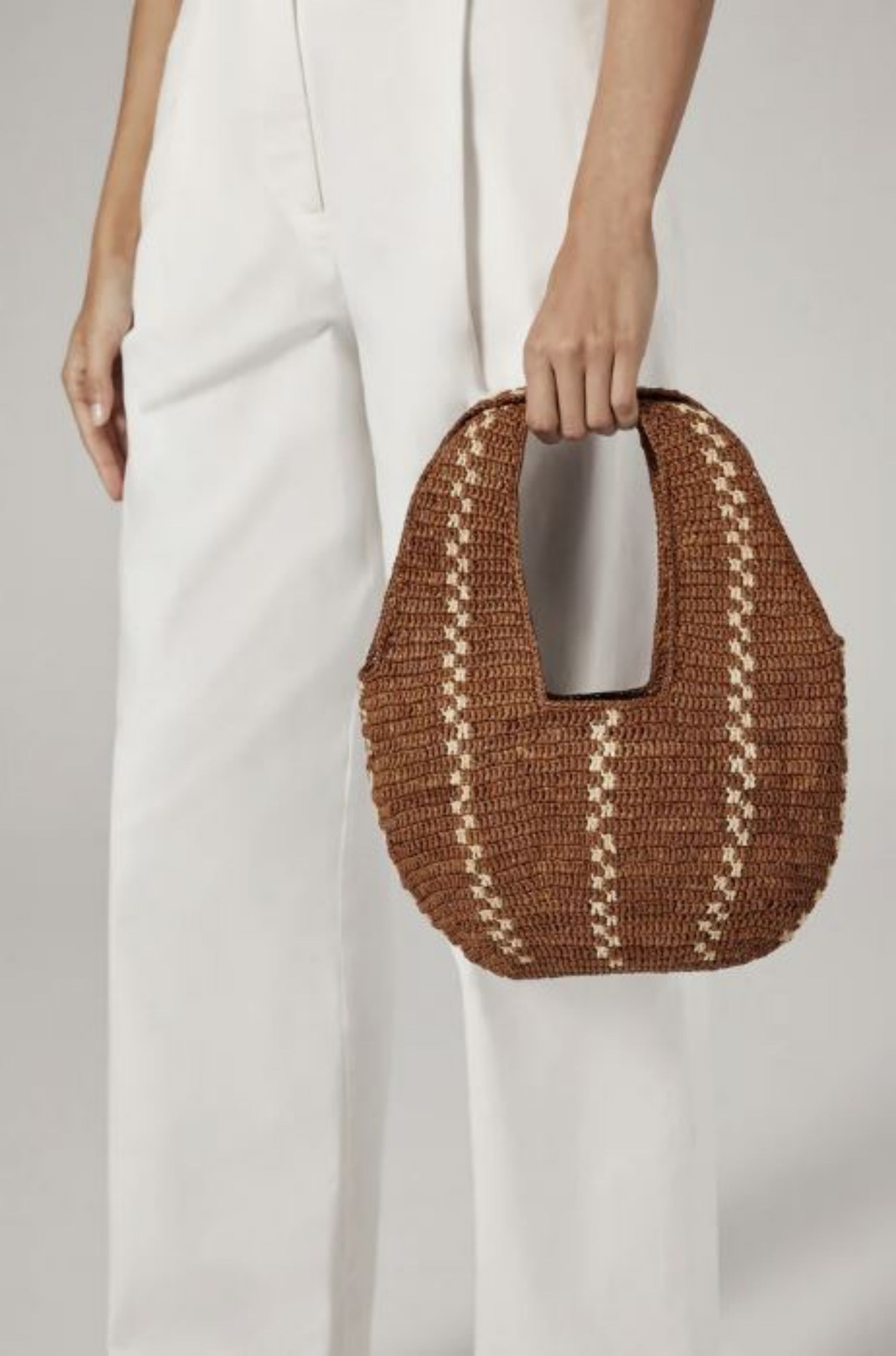 Aquarius Stitched Raffia Shoulder Bag