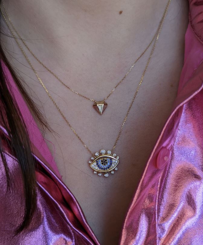 Diamond & Sapphire 14k Gold Juju Evil Eye Pendant Necklace