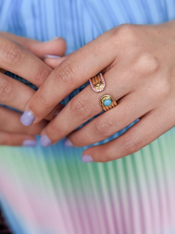 Pink Sapphire & Turquoise Found Open Ring