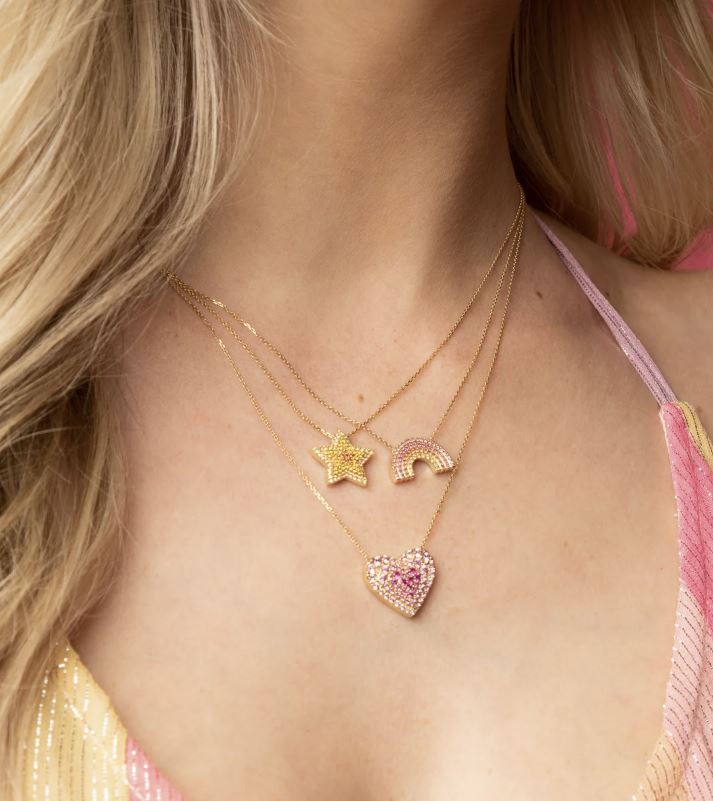 Pink Sapphire & Ruby 14k Gold Juju Heart Pendant Necklace