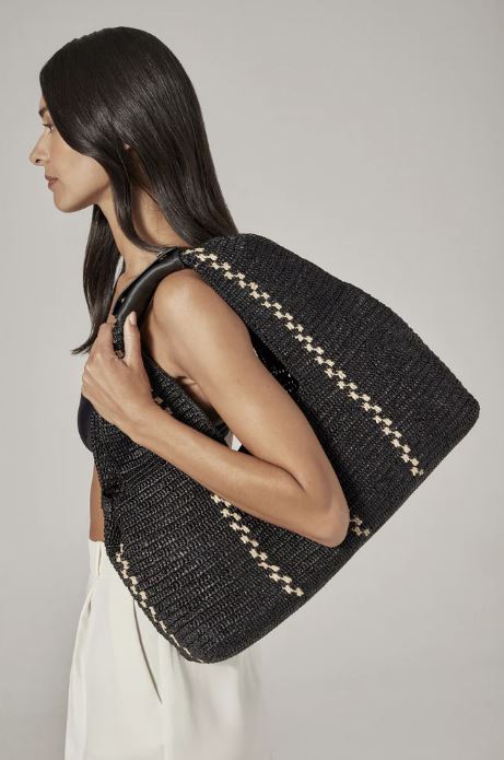 Large Euphoria Stitched Raffia Shoulder Bag