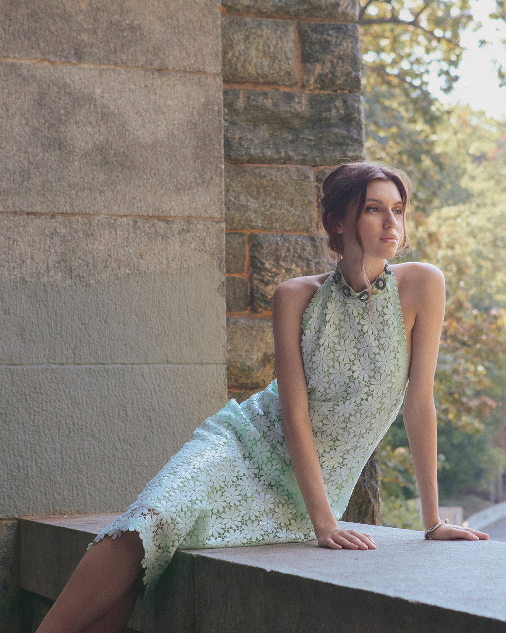Gemma Floral Sequin Lace Halter Maxi Dress