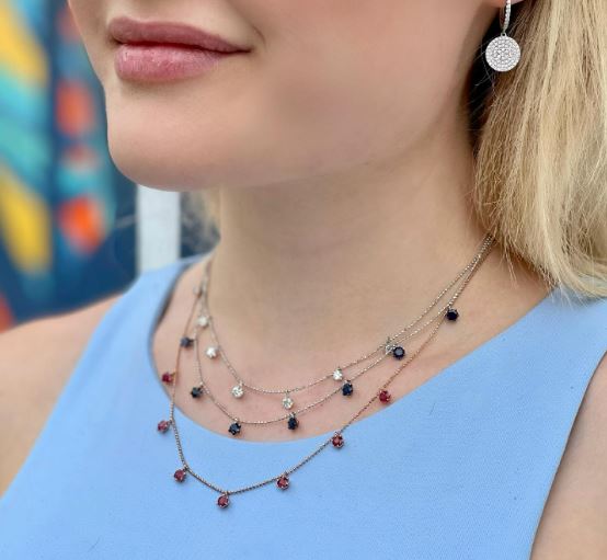 Sapphire & 18k White Gold Floating Station Necklace