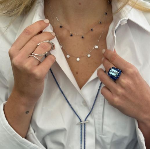 Sapphire & 18k White Gold Floating Station Necklace
