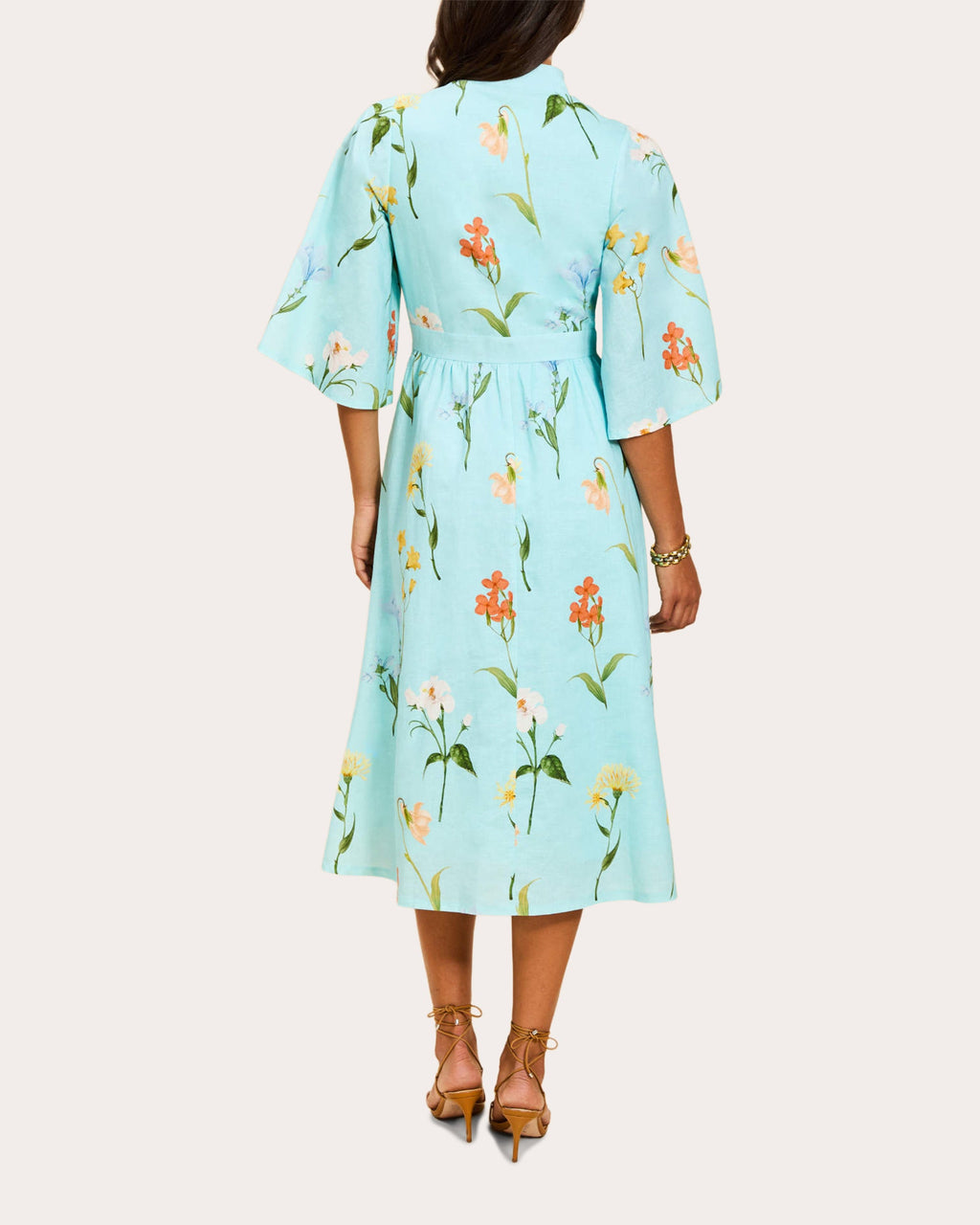 Carmen Floral Linen Button-Front Midi Dress