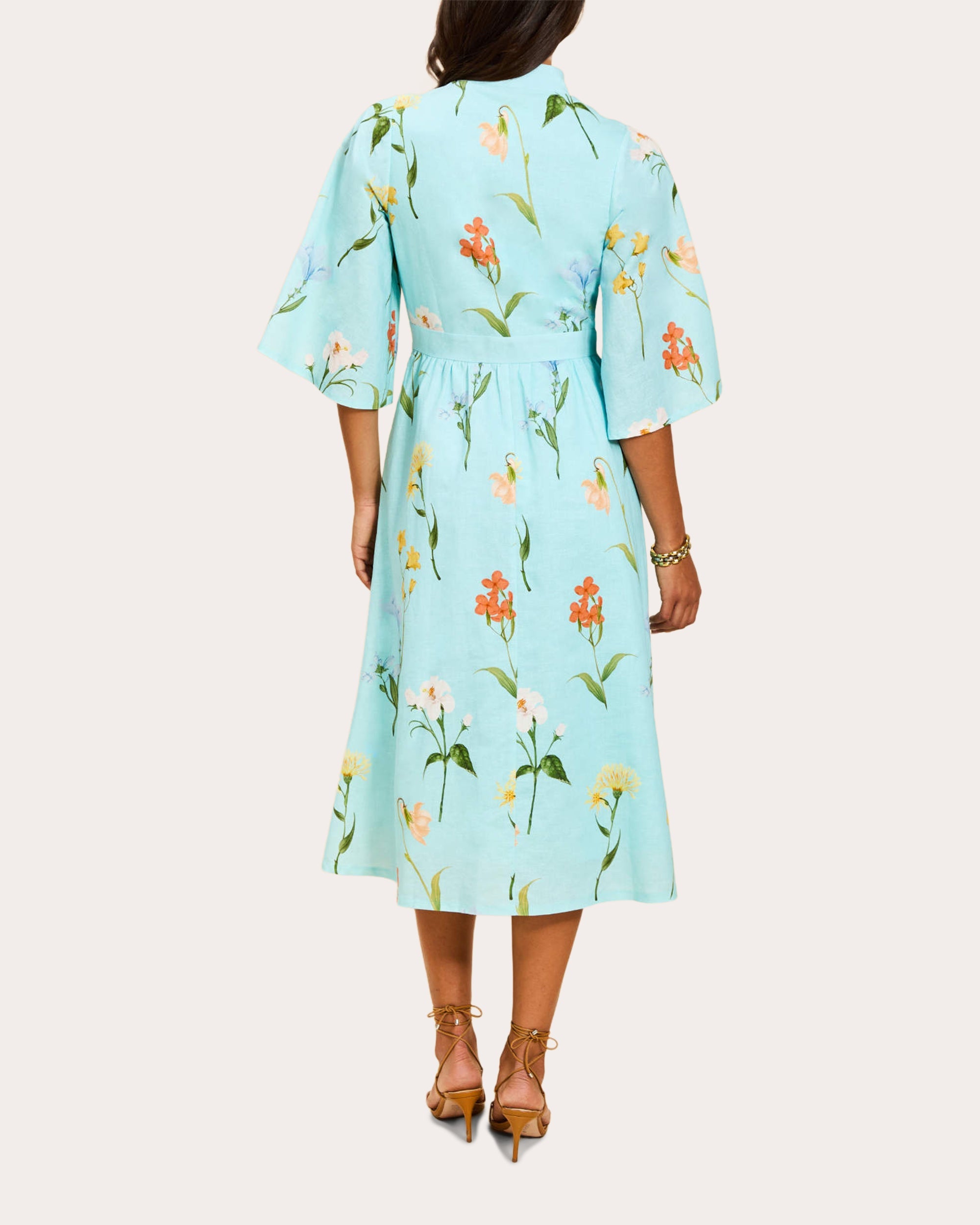 Carmen Floral Linen Button-Front Midi Dress