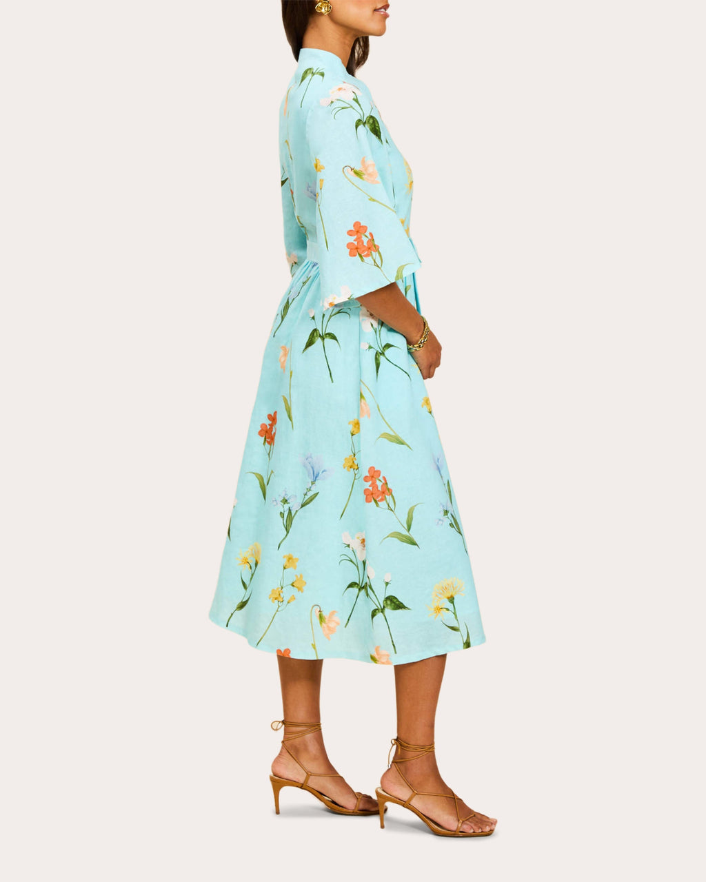 Carmen Floral Linen Button-Front Midi Dress