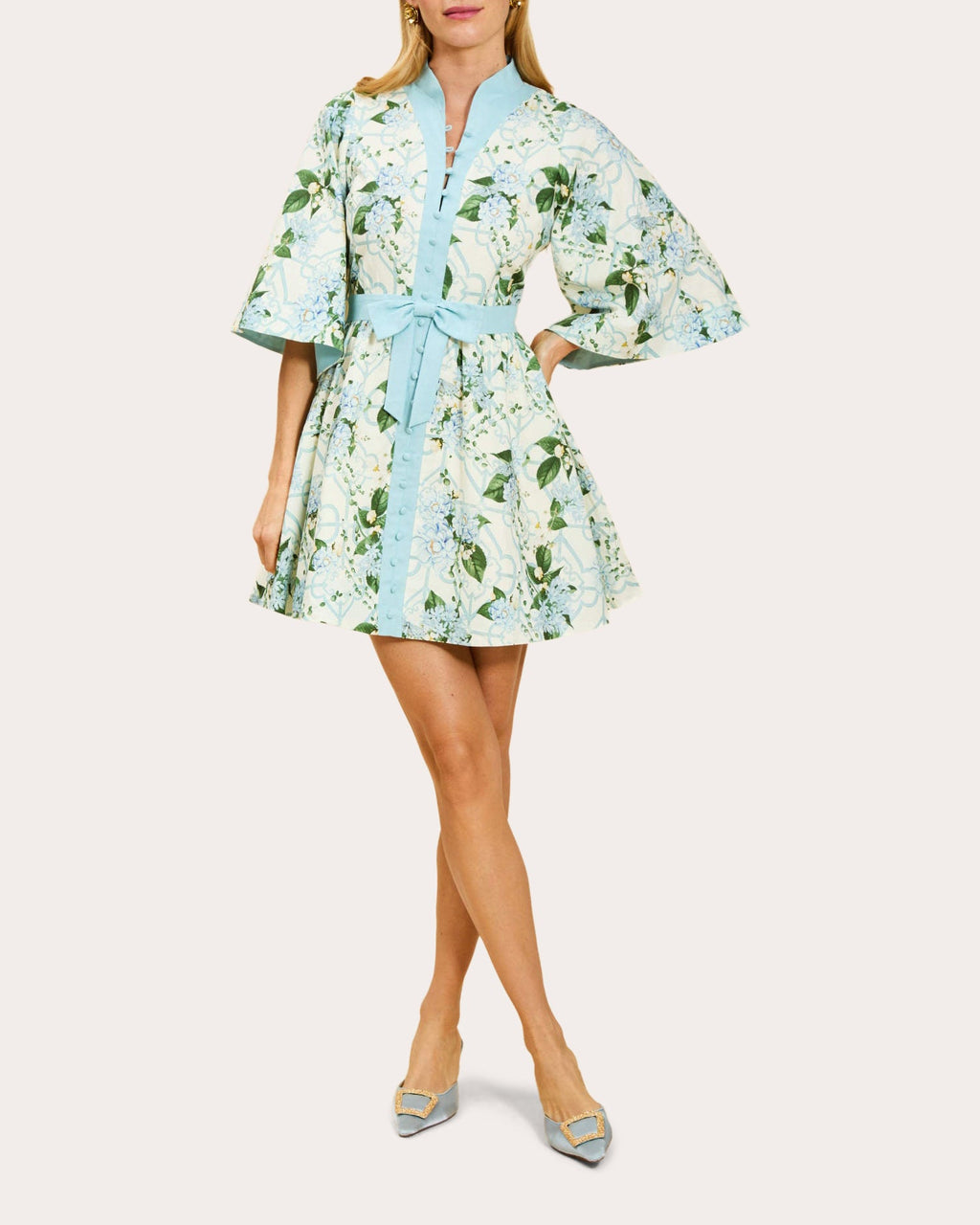 Carmen Floral Linen Button-Front Mini Dress