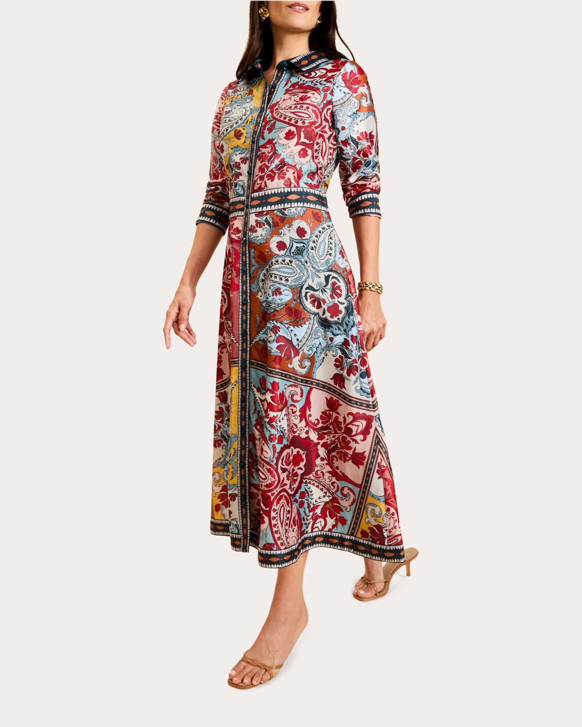 Casablanca Patchwork Twill Midi Shirt Dress