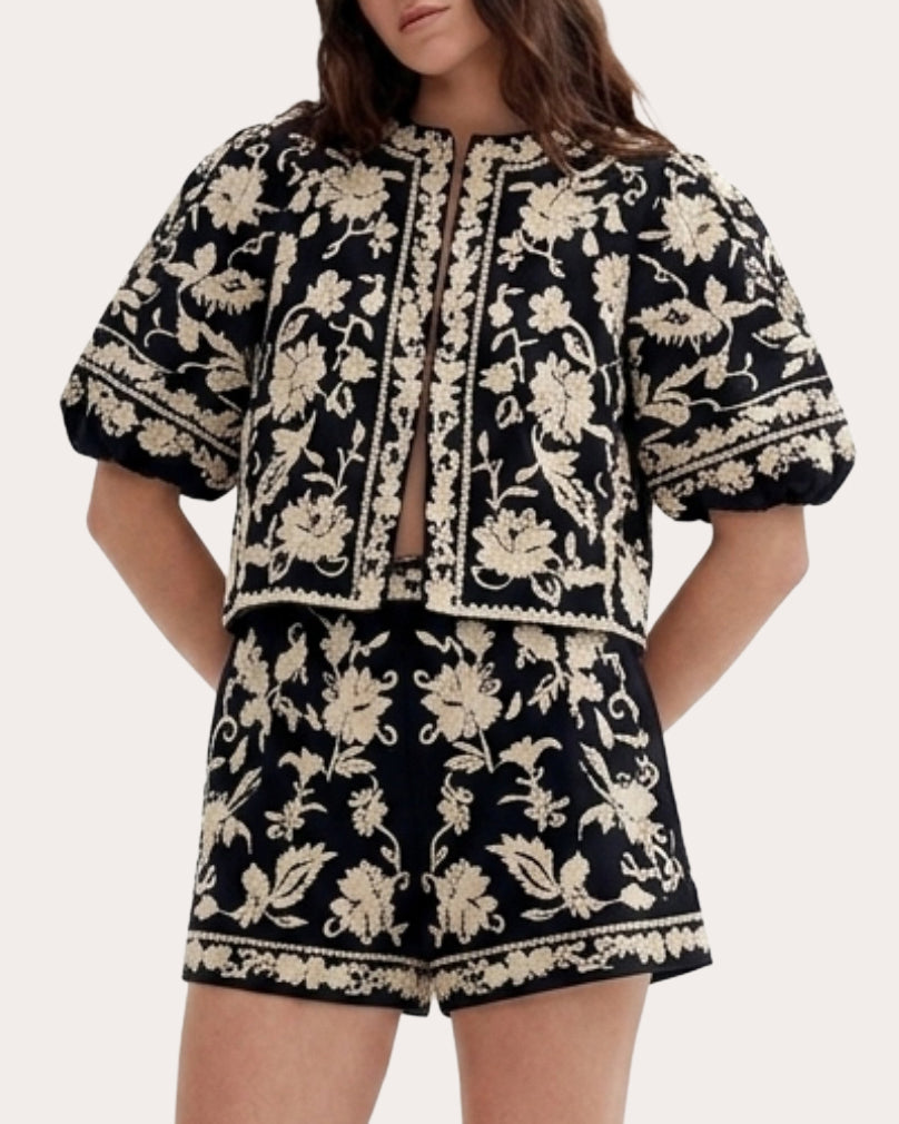 Centura Embroidered Floral Shorts