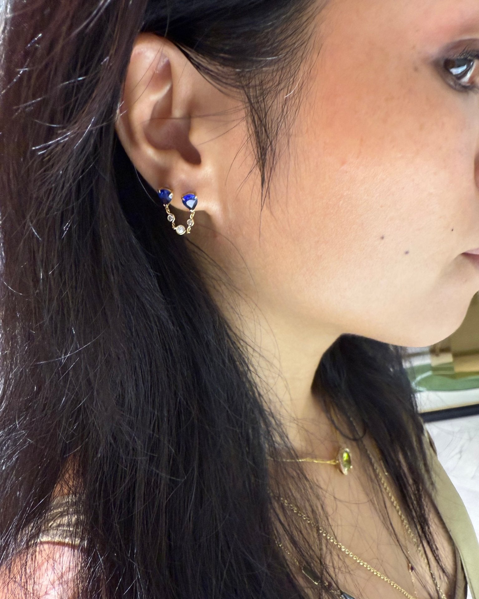 Ceylon Sapphire & Diamond Chain Drop Earring