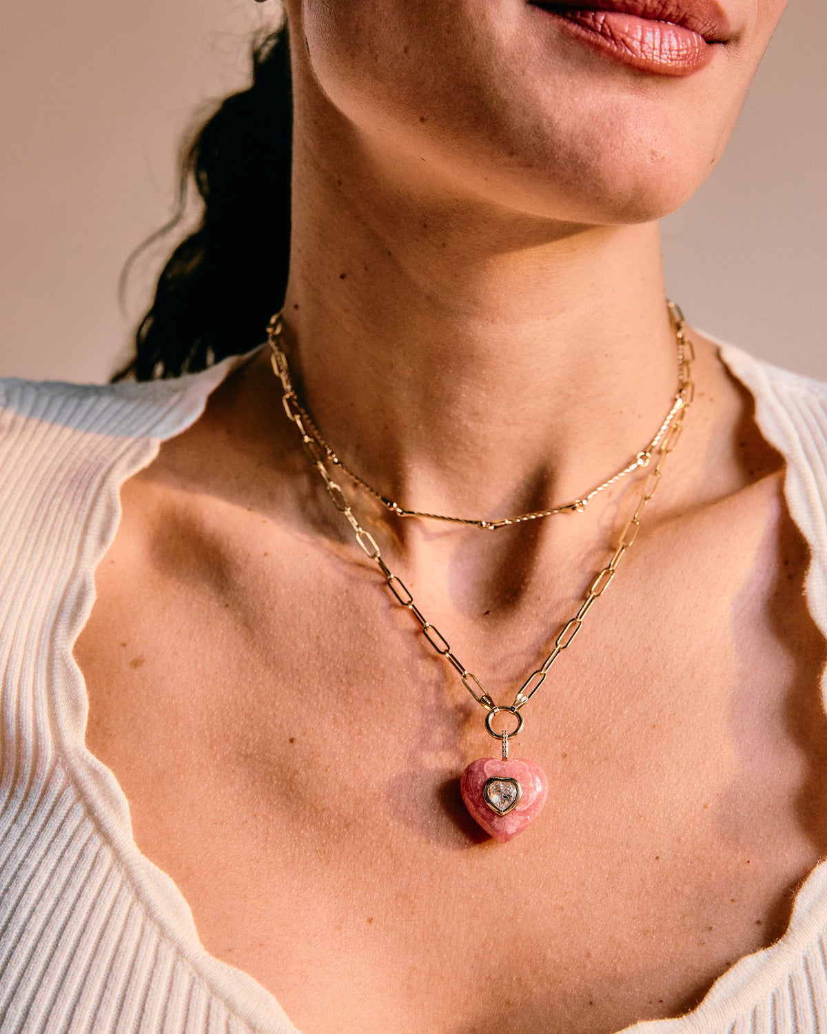 Pink Rhodochrosite Carved Heart Pendant