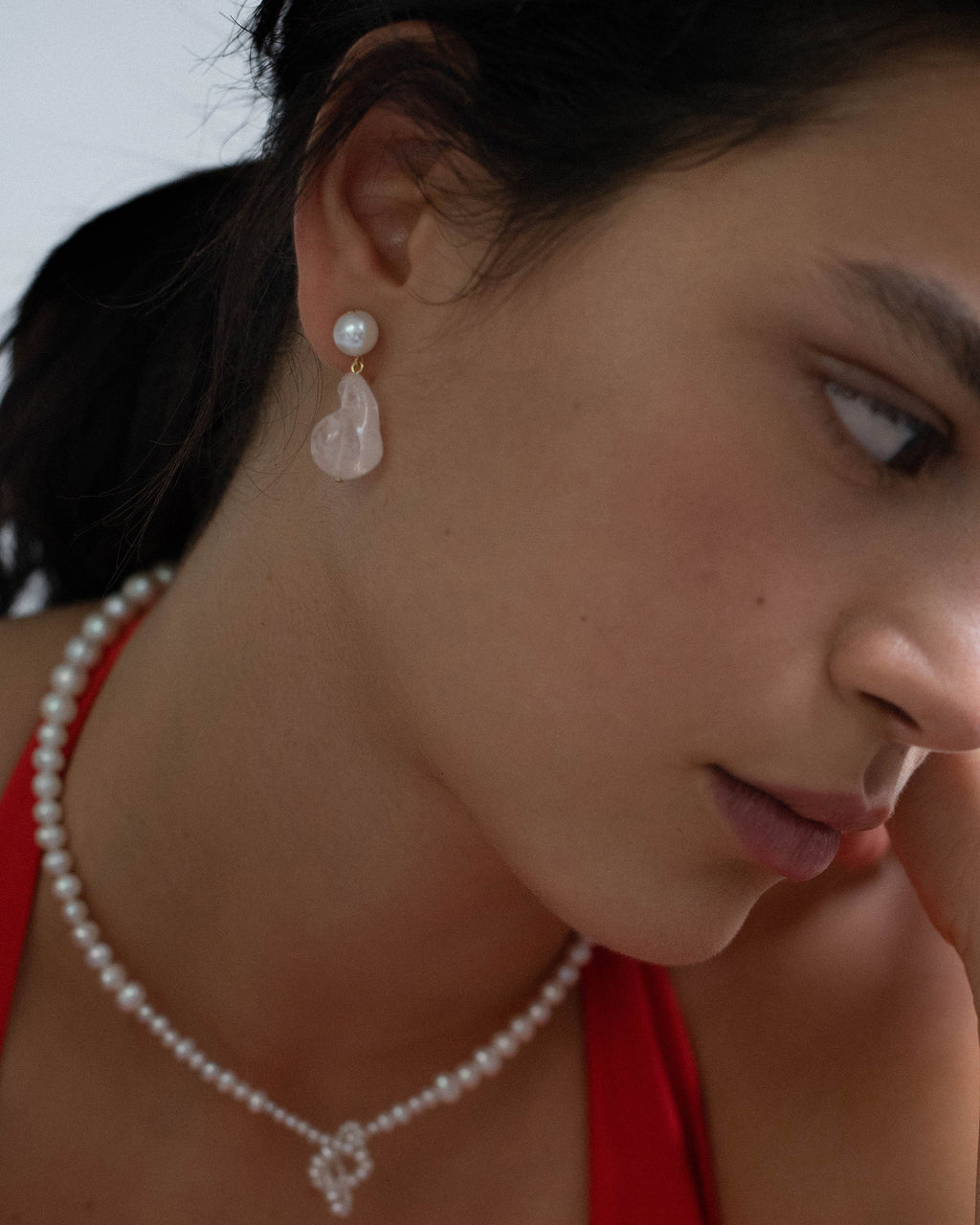 Baroque Pearl & Pink Bio-Resin Nebula Drop Earrings