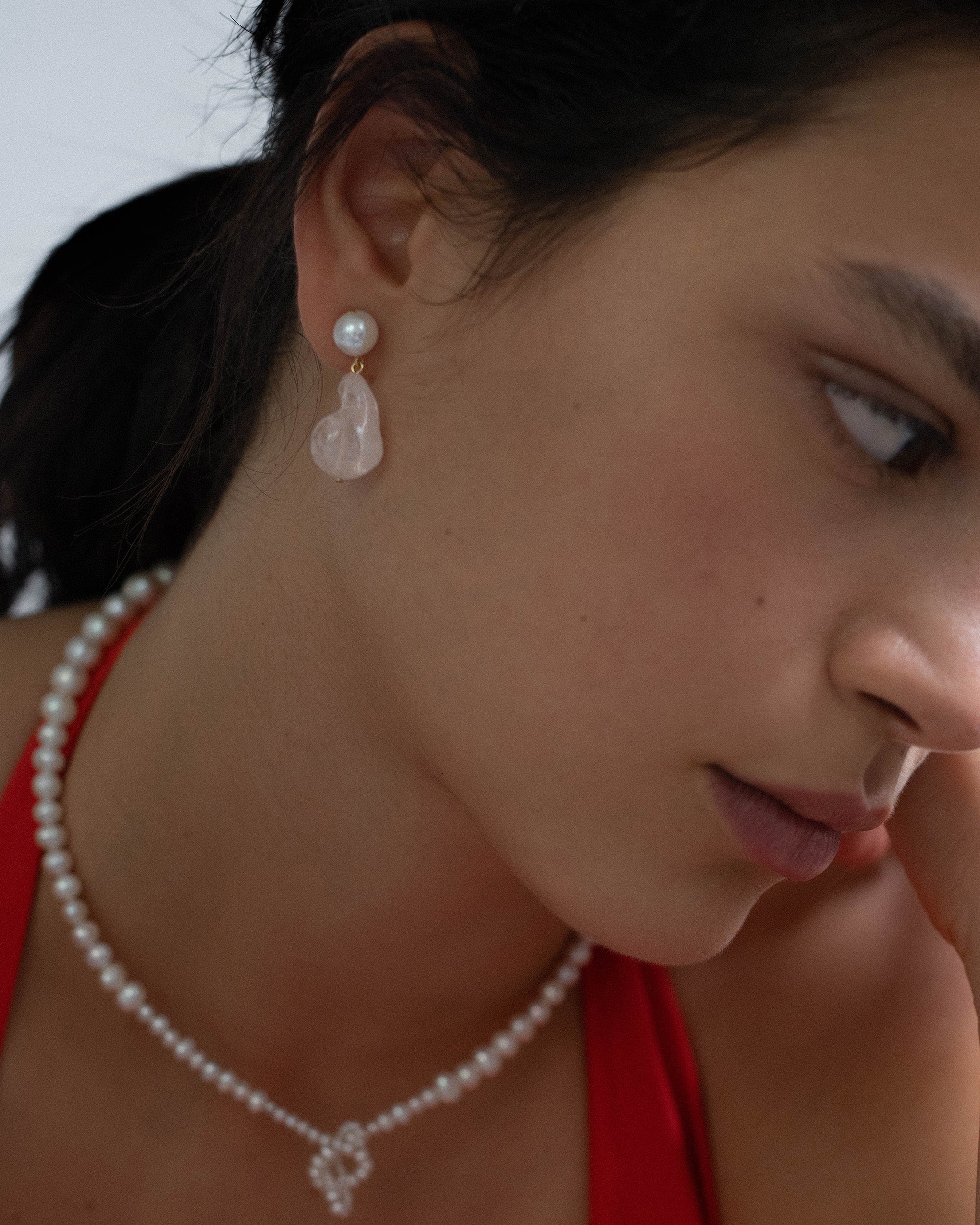 Baroque Pearl & Pink Bio-Resin Nebula Drop Earrings